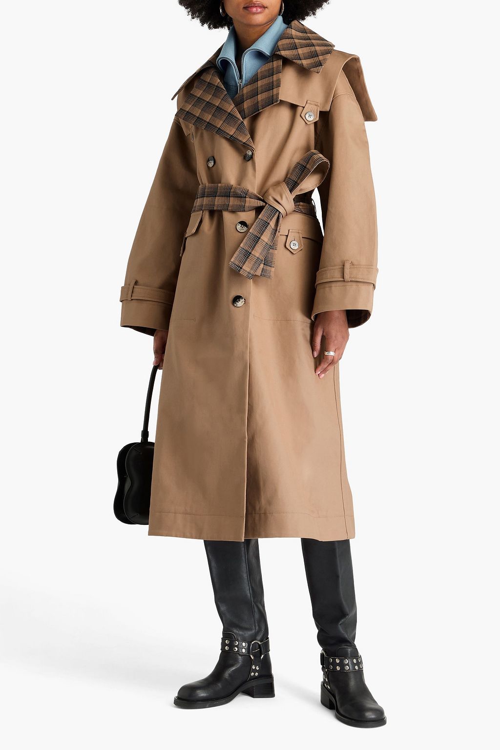 GANNI Trenchcoat aus Baumwoll-Twill mit Karomuster