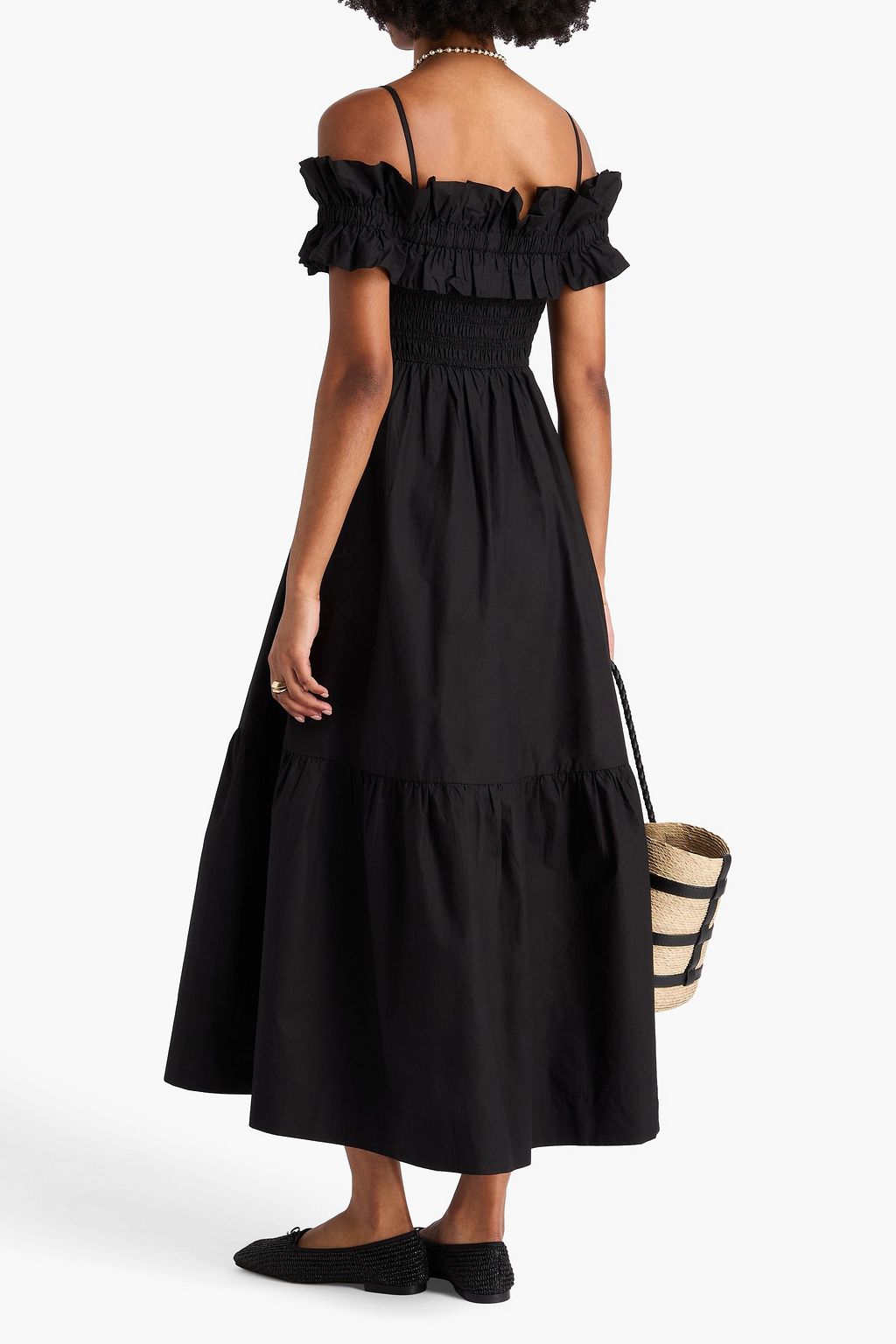 GANNI Cold-shoulder cotton-poplin maxi dress