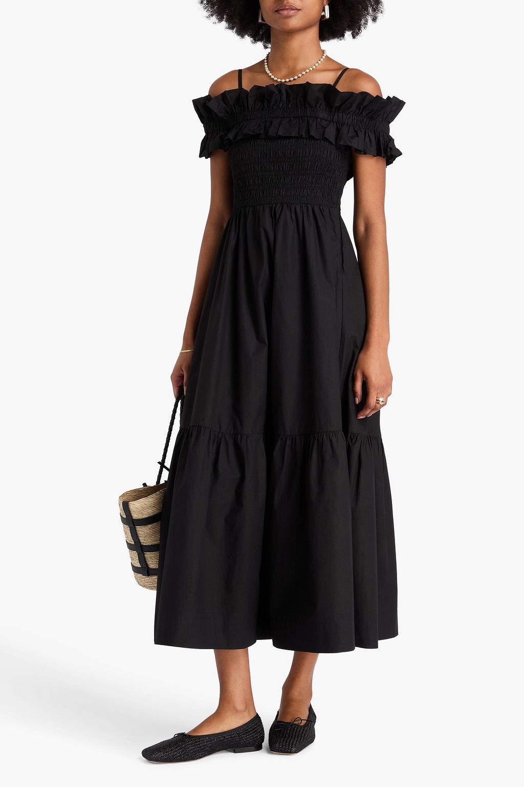 GANNI Cold-shoulder cotton-poplin maxi dress