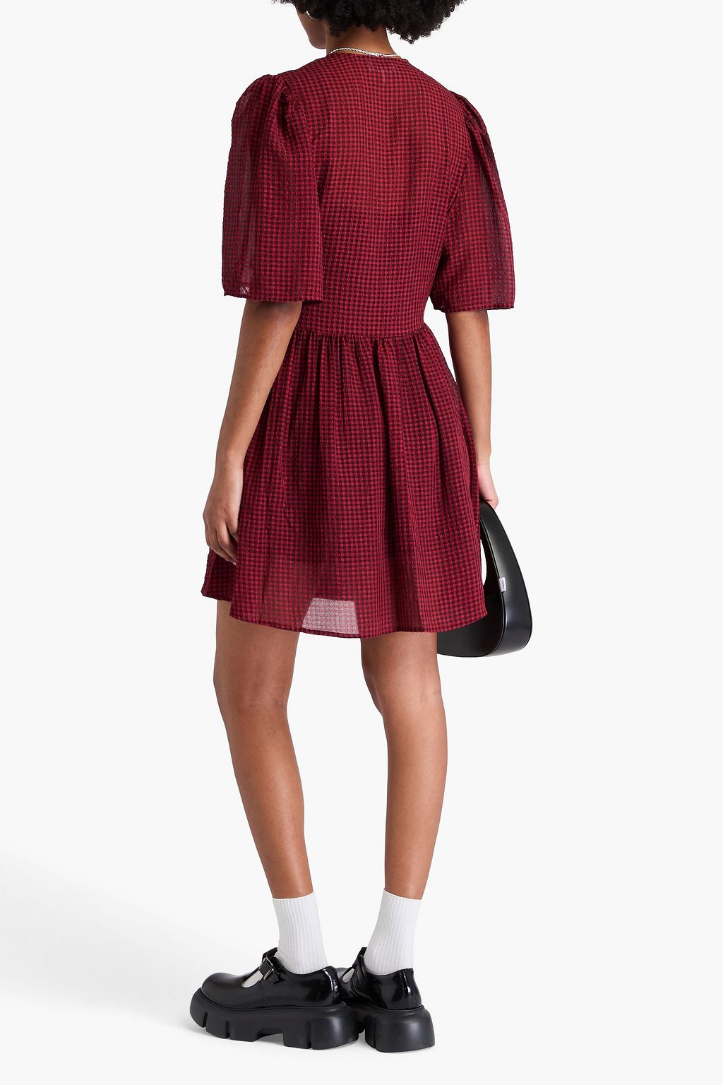 GANNI Minikleid aus Seersucker mit Gingham-Karo