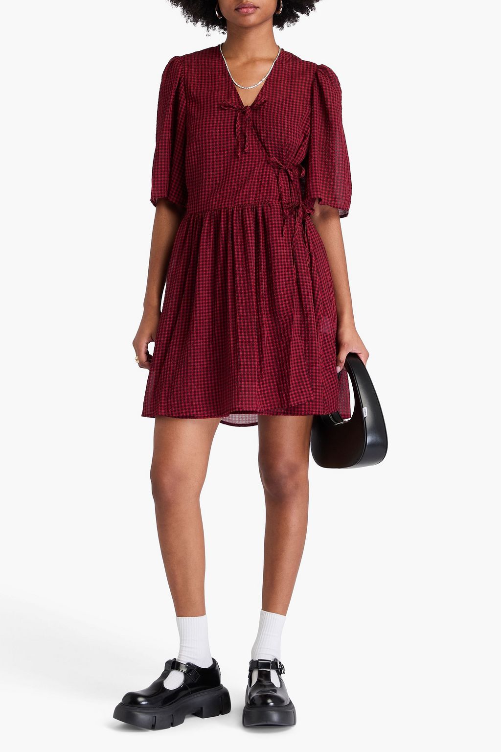 GANNI Minikleid aus Seersucker mit Gingham-Karo