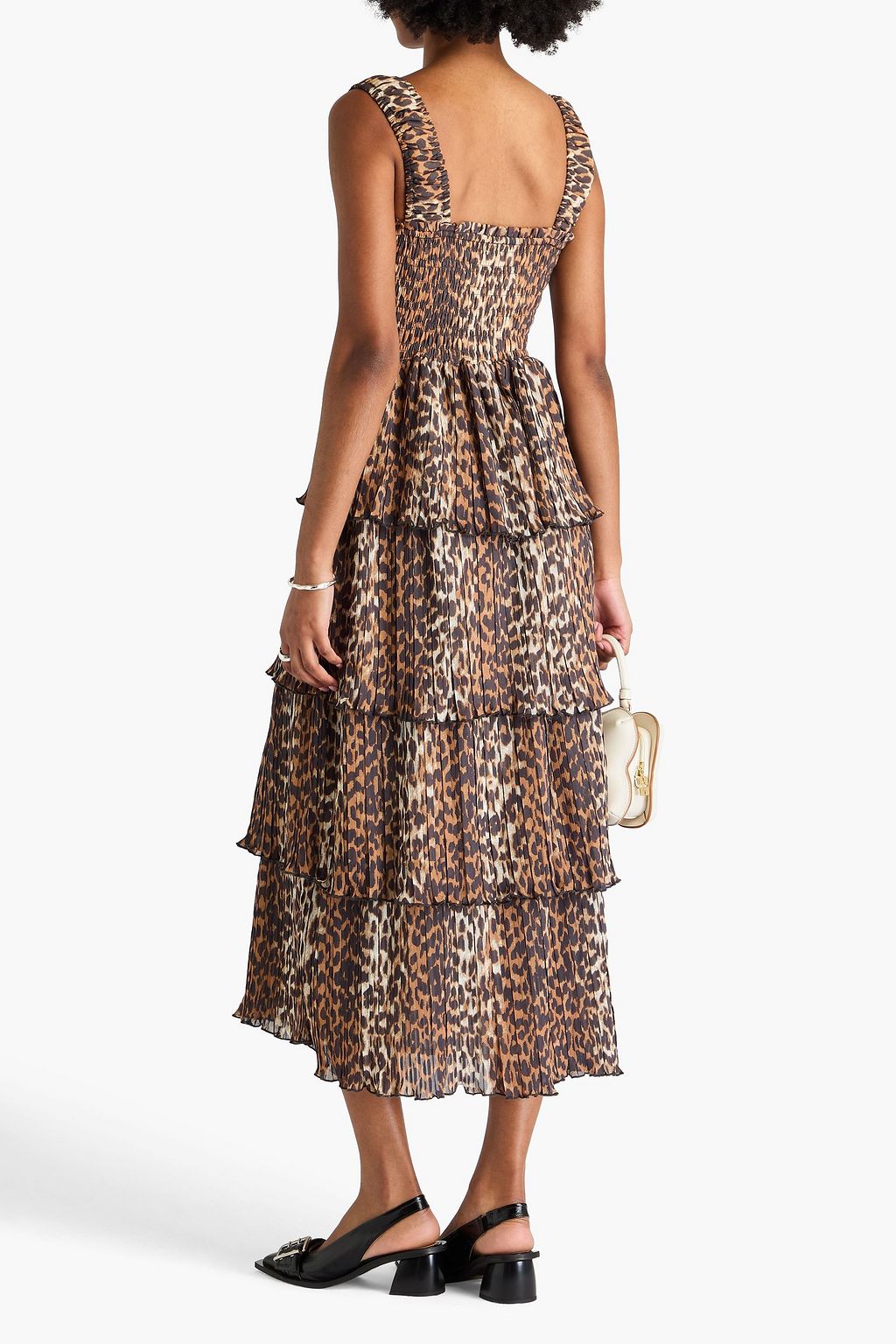 GANNI Tiered leopard-print georgette midi dress