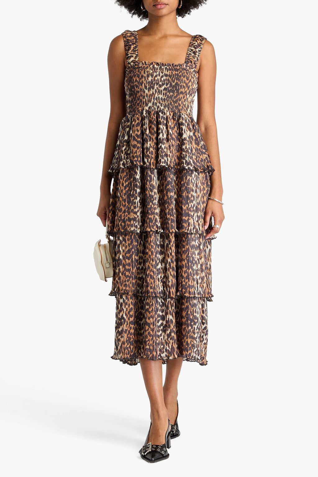GANNI Tiered leopard-print georgette midi dress