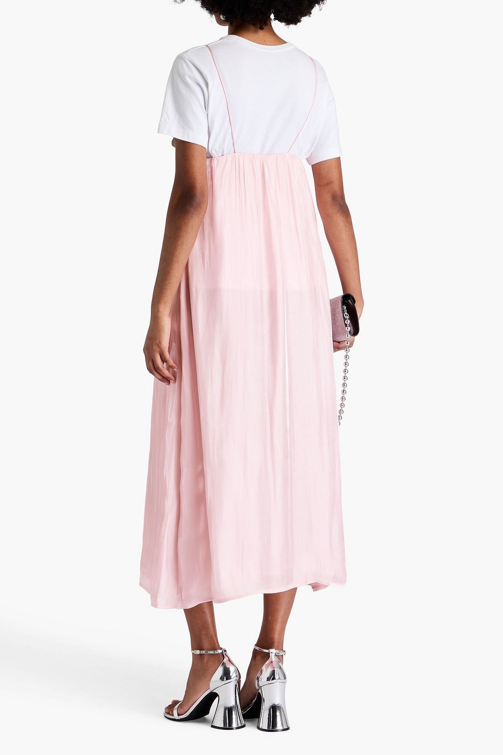 GANNI Frayed satin-twill midi dress