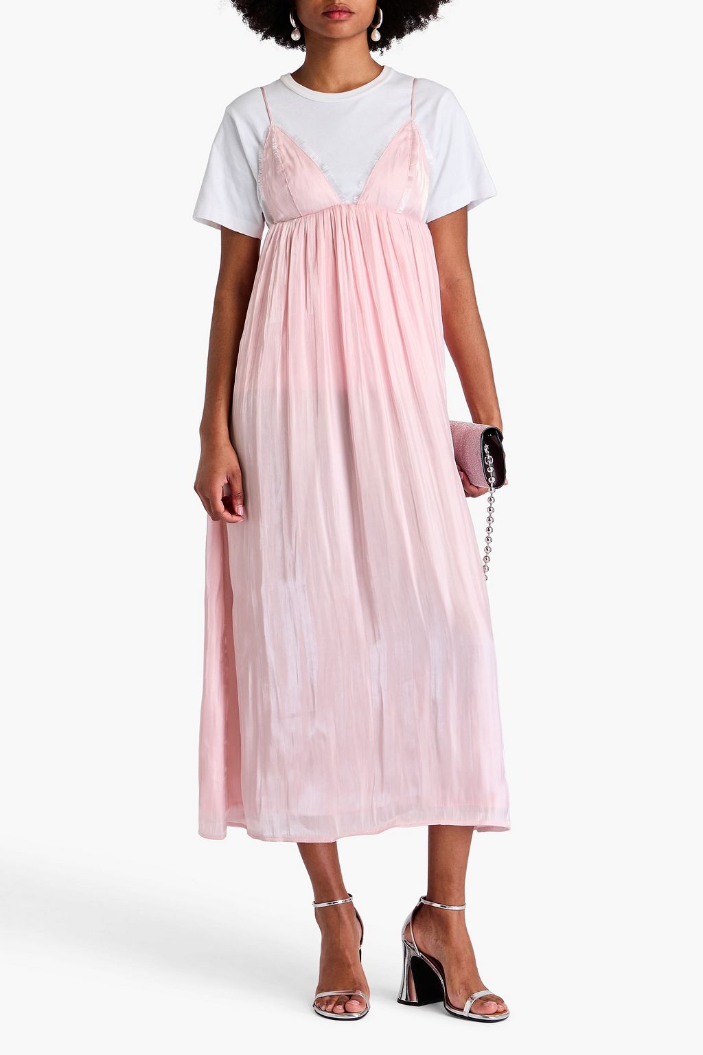 GANNI Frayed satin-twill midi dress