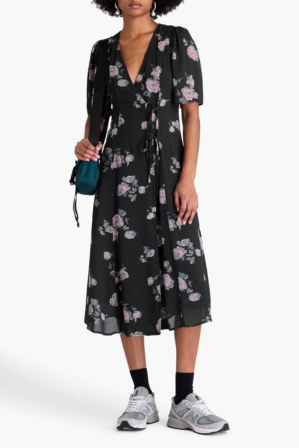 GANNI Floral-print crepe midi wrap dress