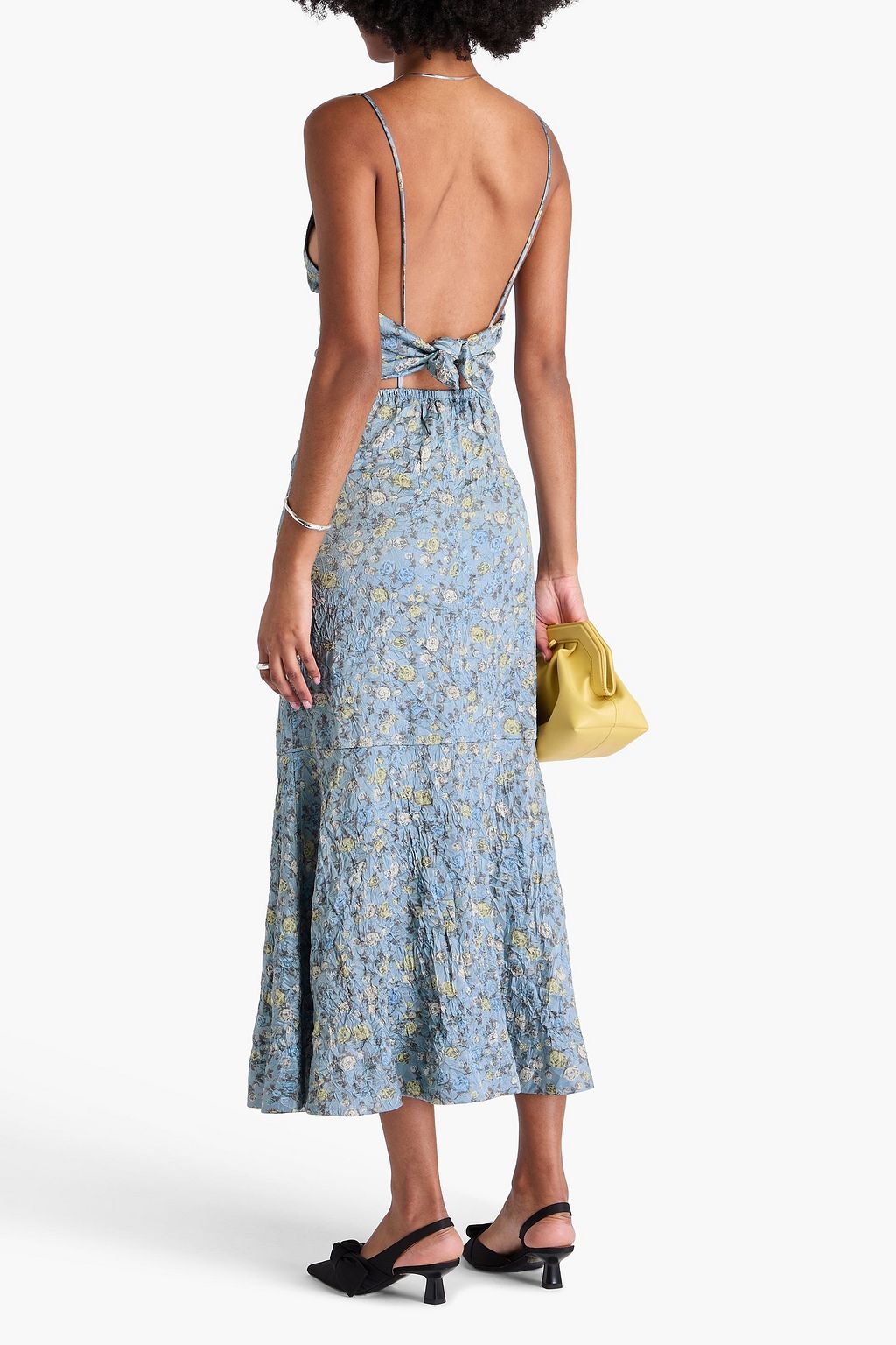 GANNI Crinkled floral-print satin midi dress