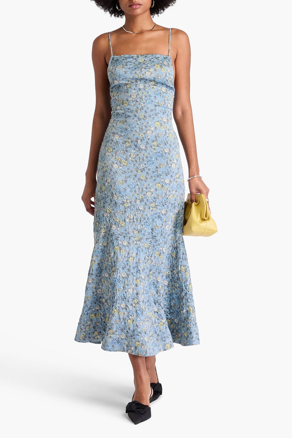 GANNI Crinkled floral-print satin midi dress
