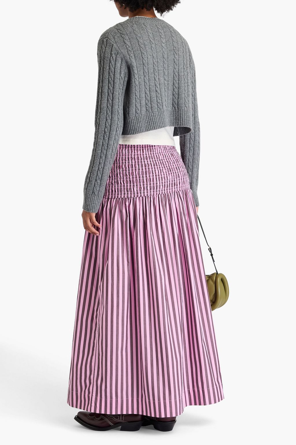 GANNI Striped cotton-poplin maxi skirt