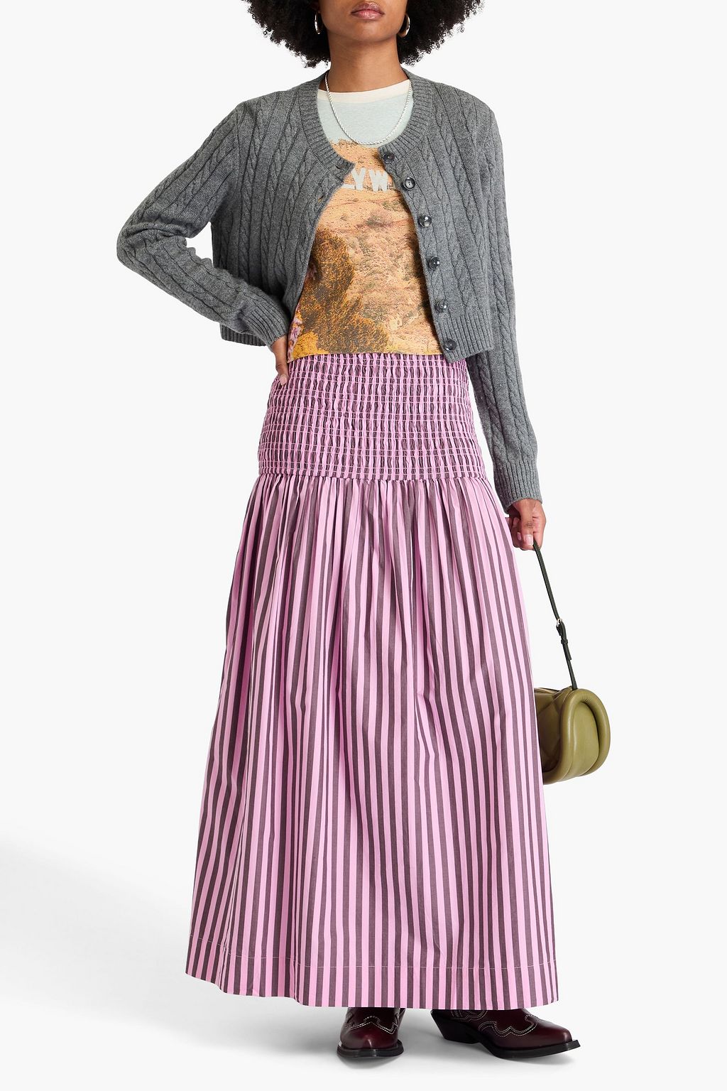 GANNI Striped cotton-poplin maxi skirt