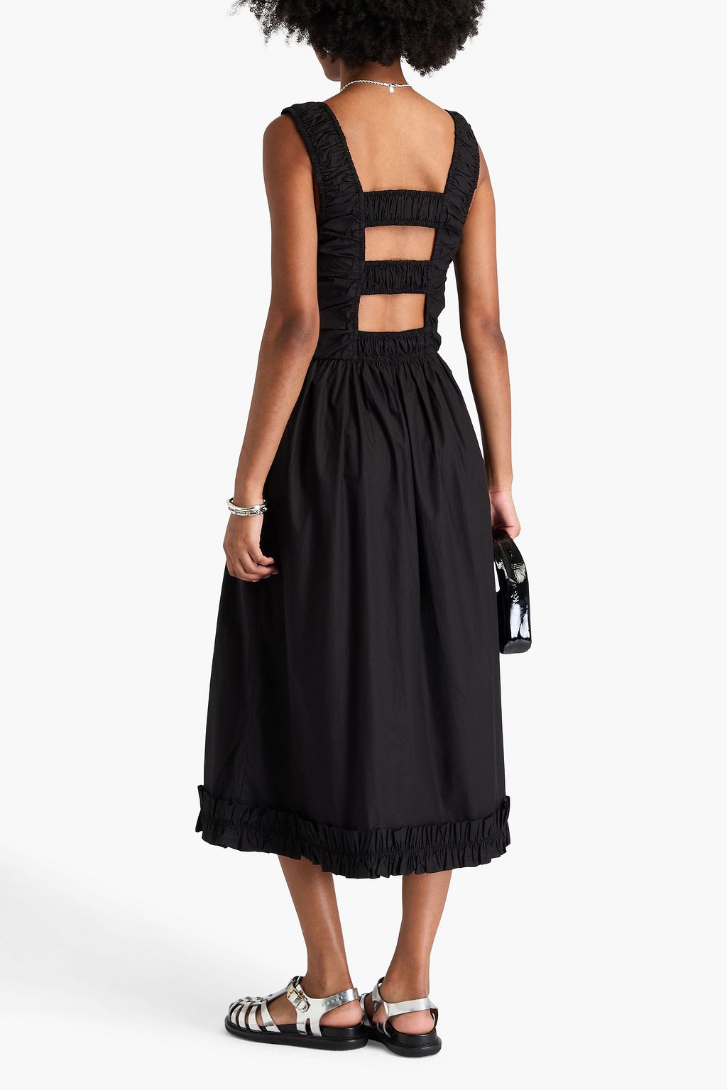 GANNI Cutout cotton -poplin midi dress
