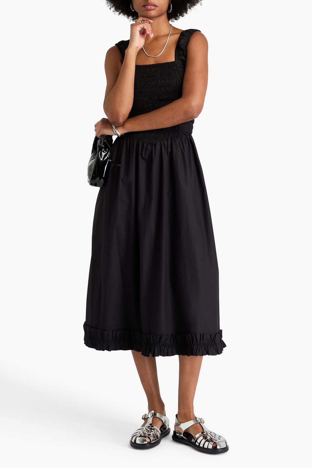 GANNI Cutout cotton -poplin midi dress