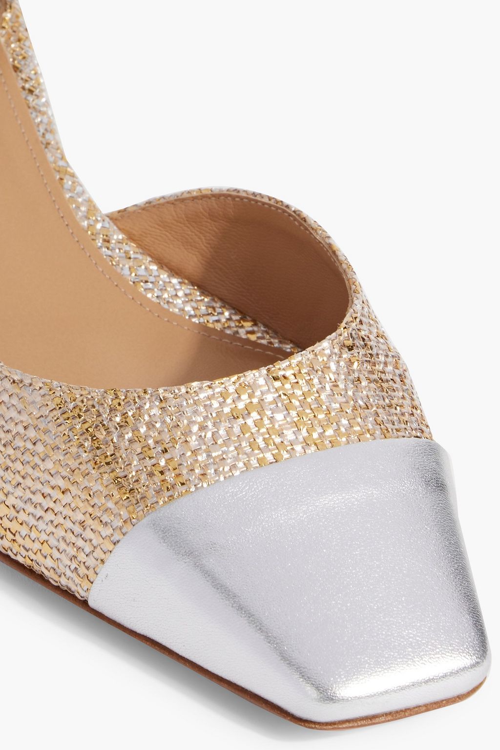 AQUAZZURA French Flirt 35 metallic leather and faux raffia pumps