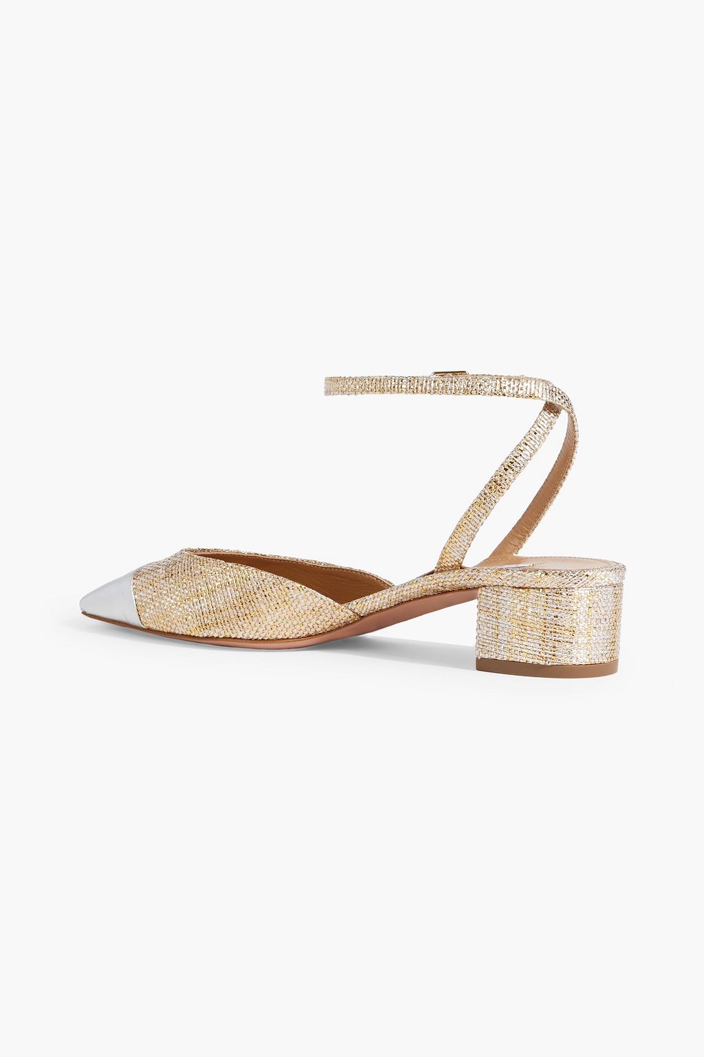 AQUAZZURA French Flirt 35 metallic leather and faux raffia pumps