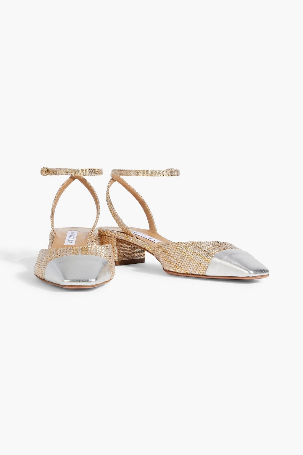 AQUAZZURA French Flirt 35 metallic leather and faux raffia pumps