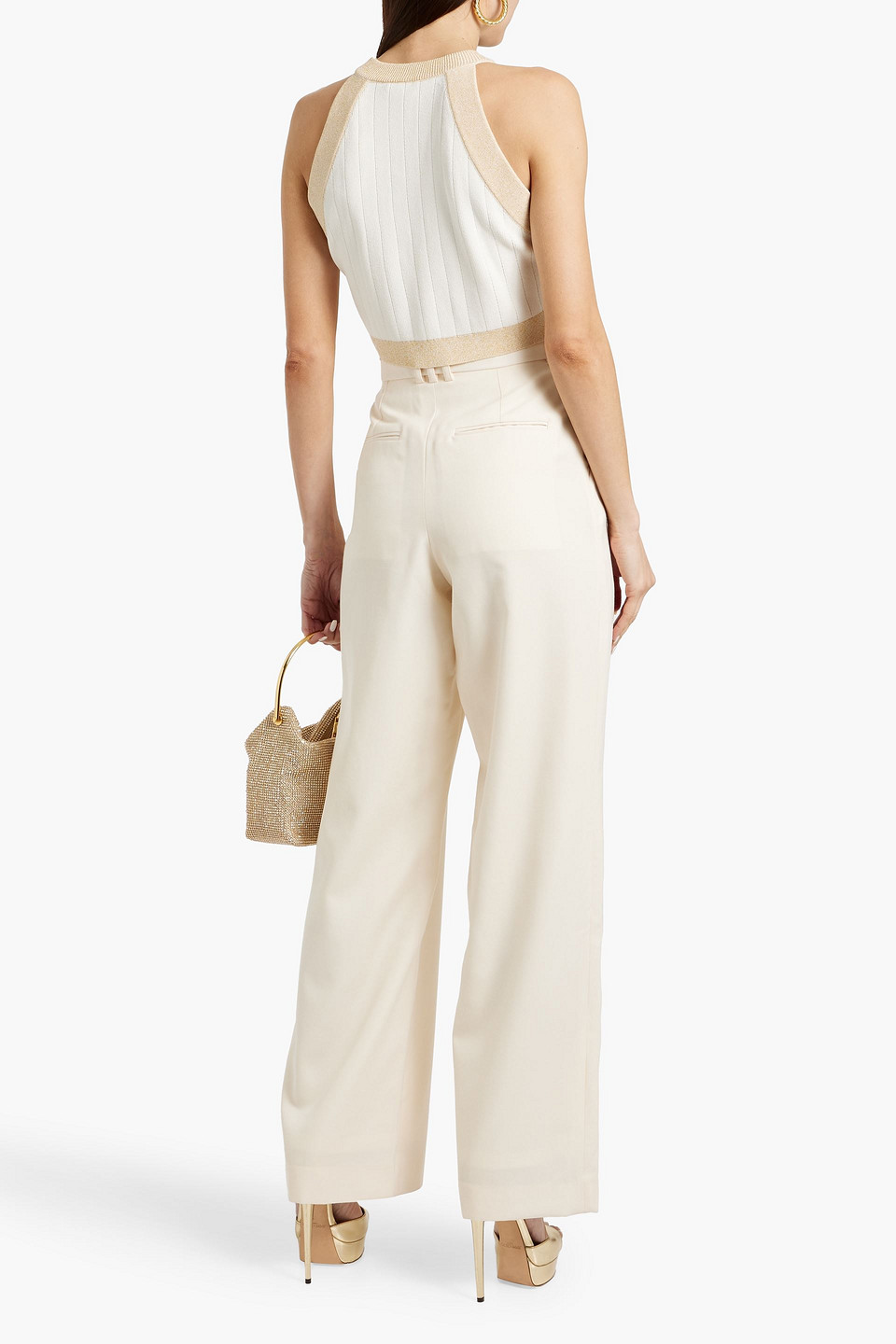 Balmain Grain De Poudre Wool Wide-leg Pants In White