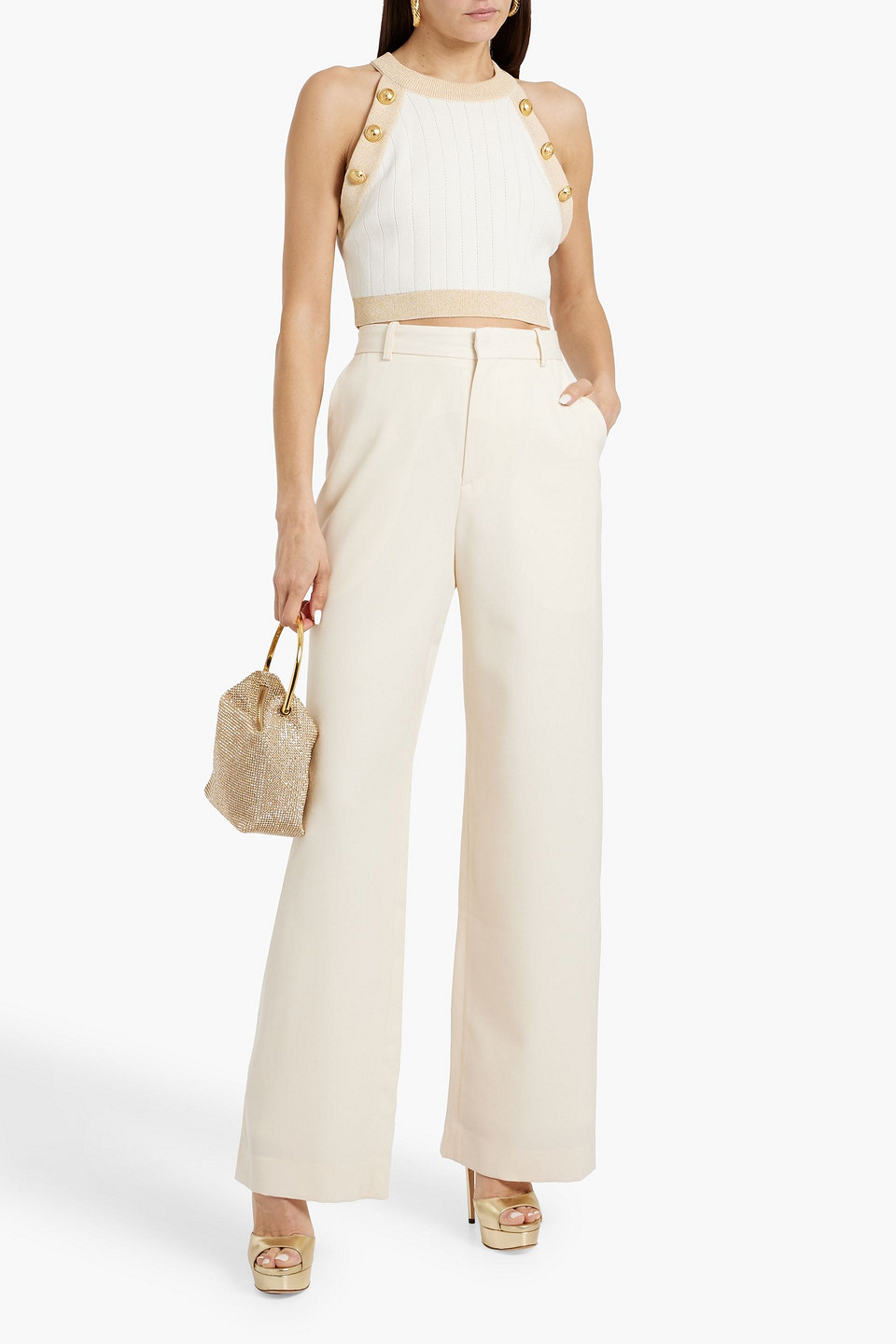 Balmain Grain De Poudre Wool Wide-leg Pants In White
