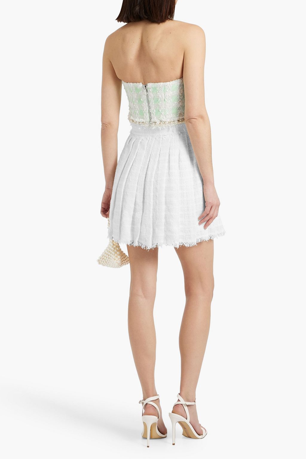 BALMAIN Pleated tweed mini skirt
