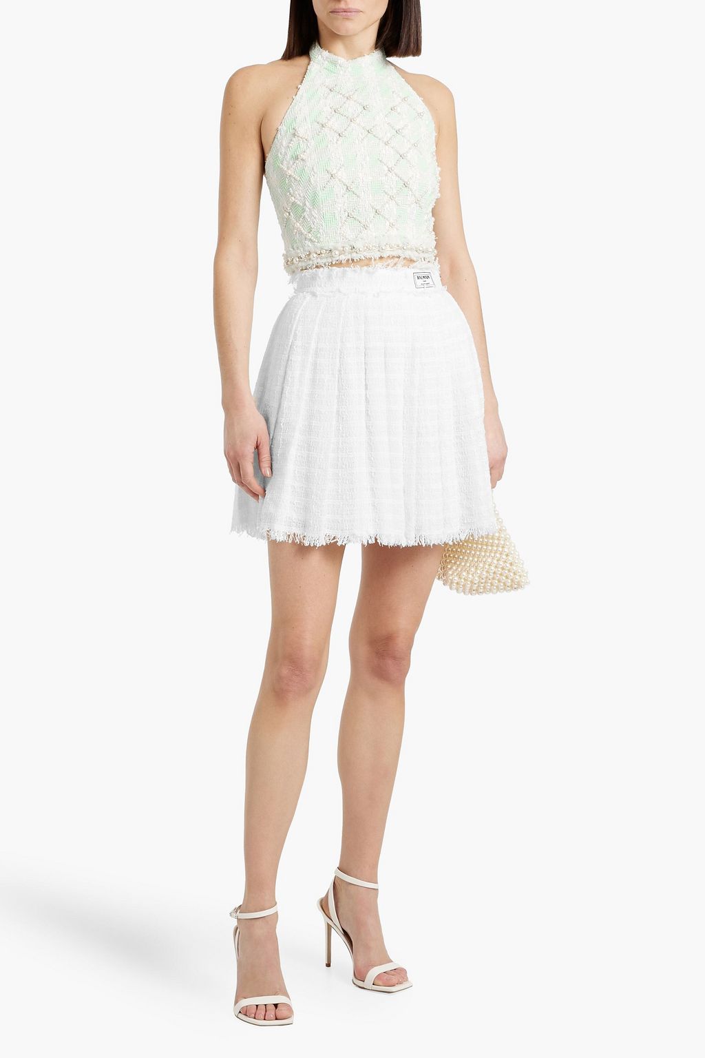 BALMAIN Pleated tweed mini skirt