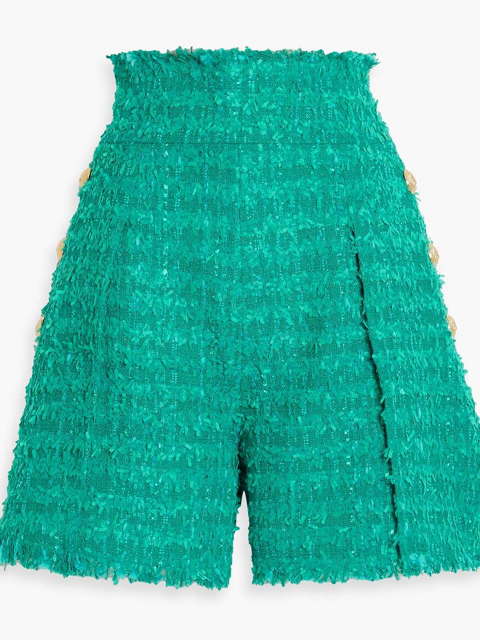 frayed cotton-blend tweed shorts