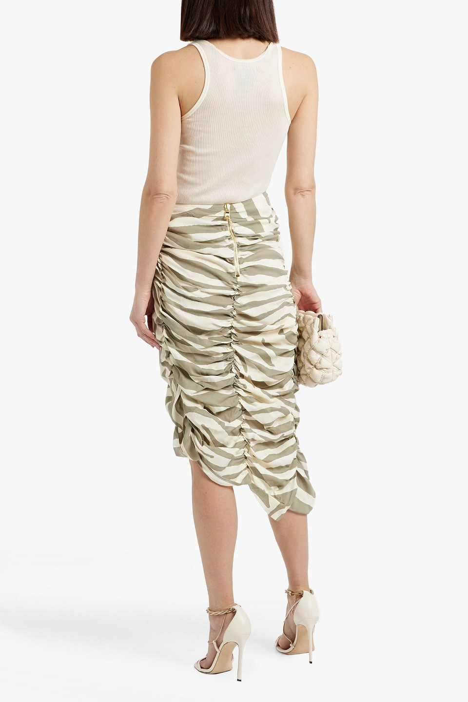  Balmain - Midirock Aus Twill Mit Zebraprint Und Wickeleffekt - Grau - Fr 36 