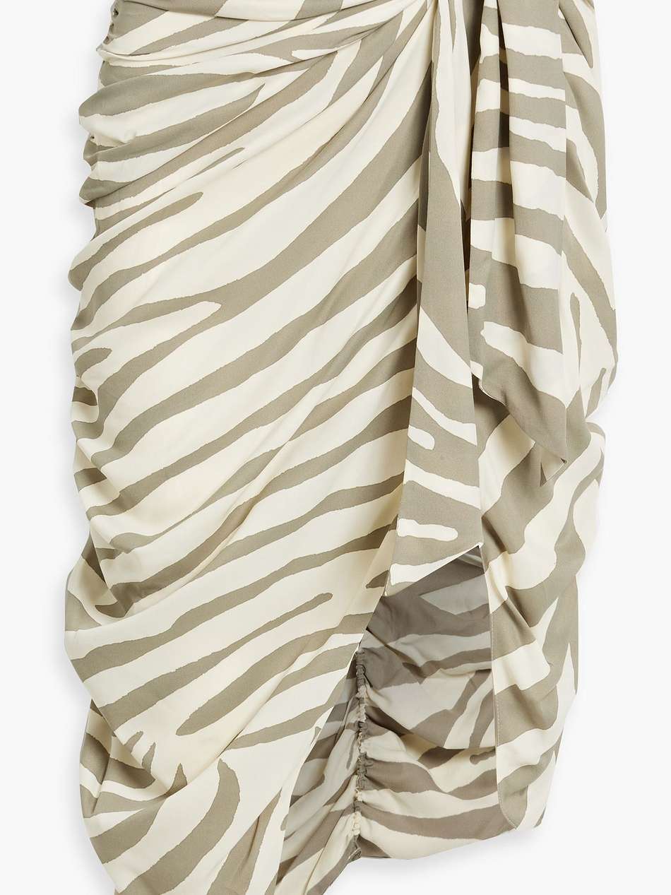 wrap-effect zebra-print twill midi skirt