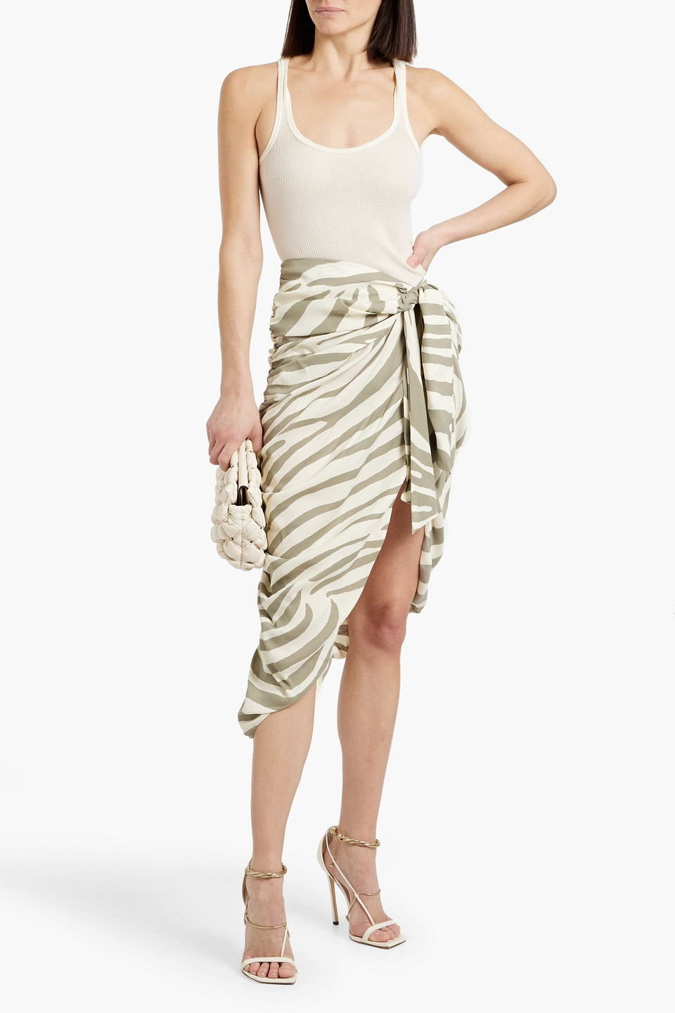  Balmain - Midirock Aus Twill Mit Zebraprint Und Wickeleffekt - Grau - Fr 36 