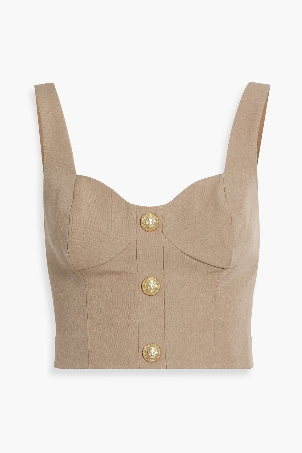 Balmain Cropped Grain De Poudre Wool Bustier Top In Neutral