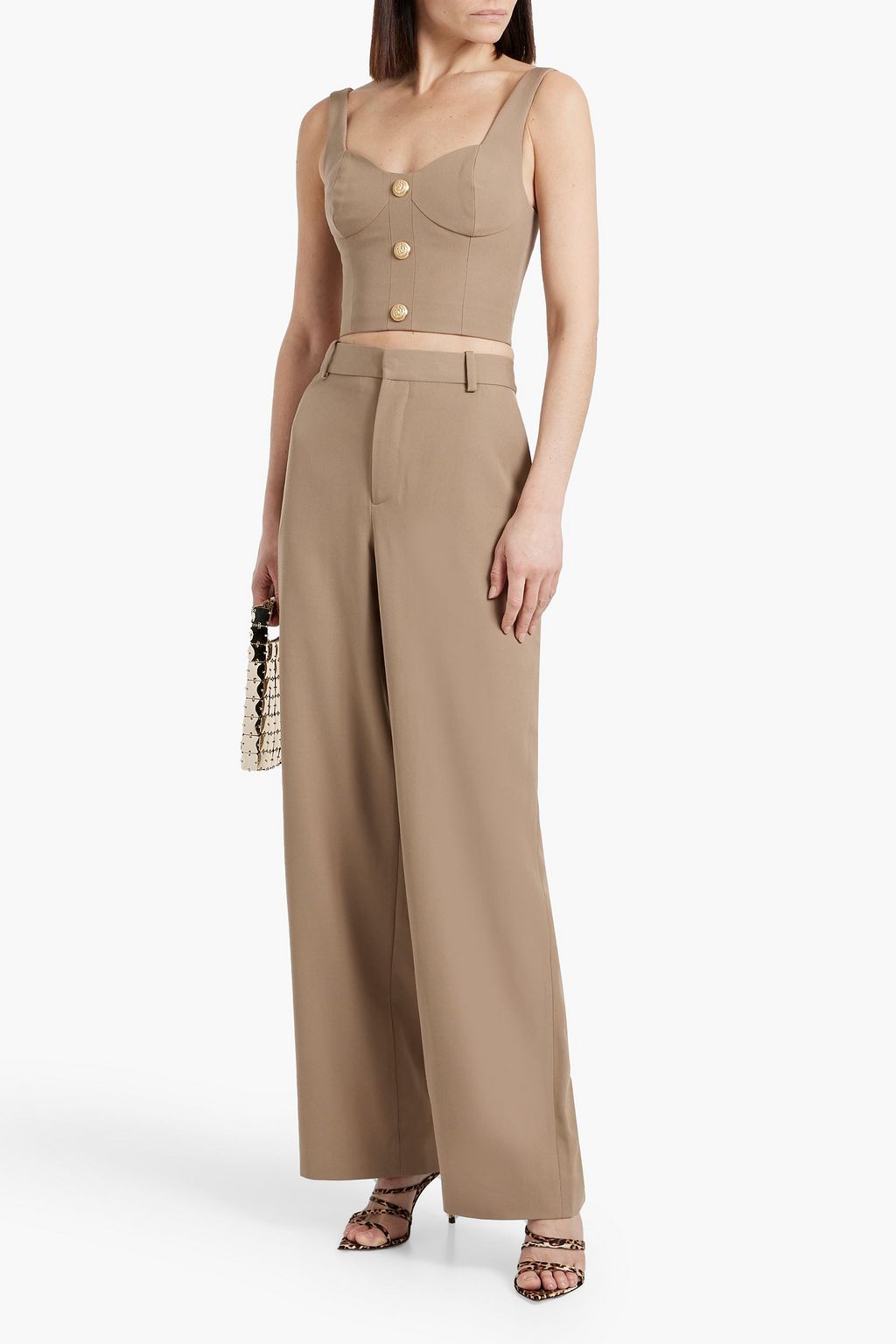 BALMAIN Cropped grain de poudre wool bustier top