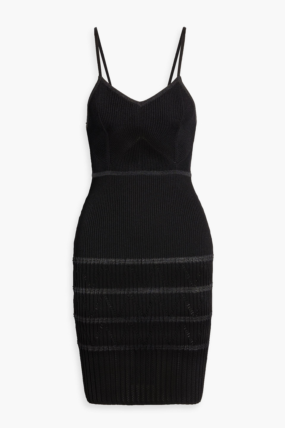 balmain - ribbed and pointelle-knit mini dress - black - fr 38