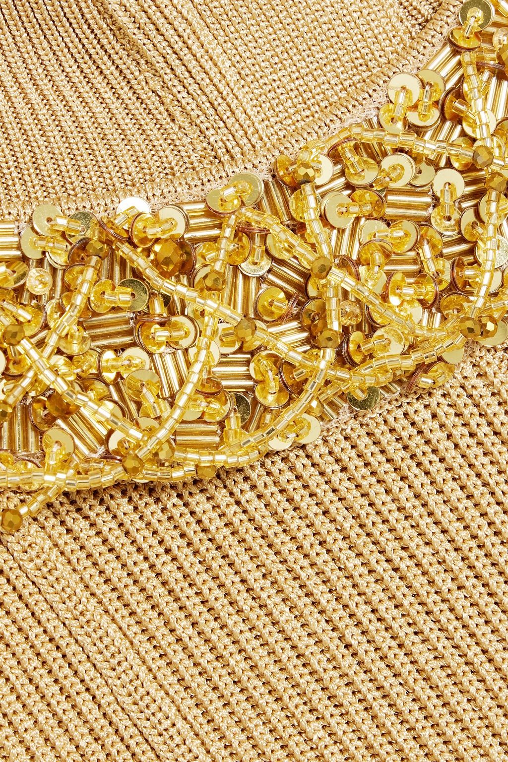 BALMAIN Embellished ribbed and pointelle-knit midi dress