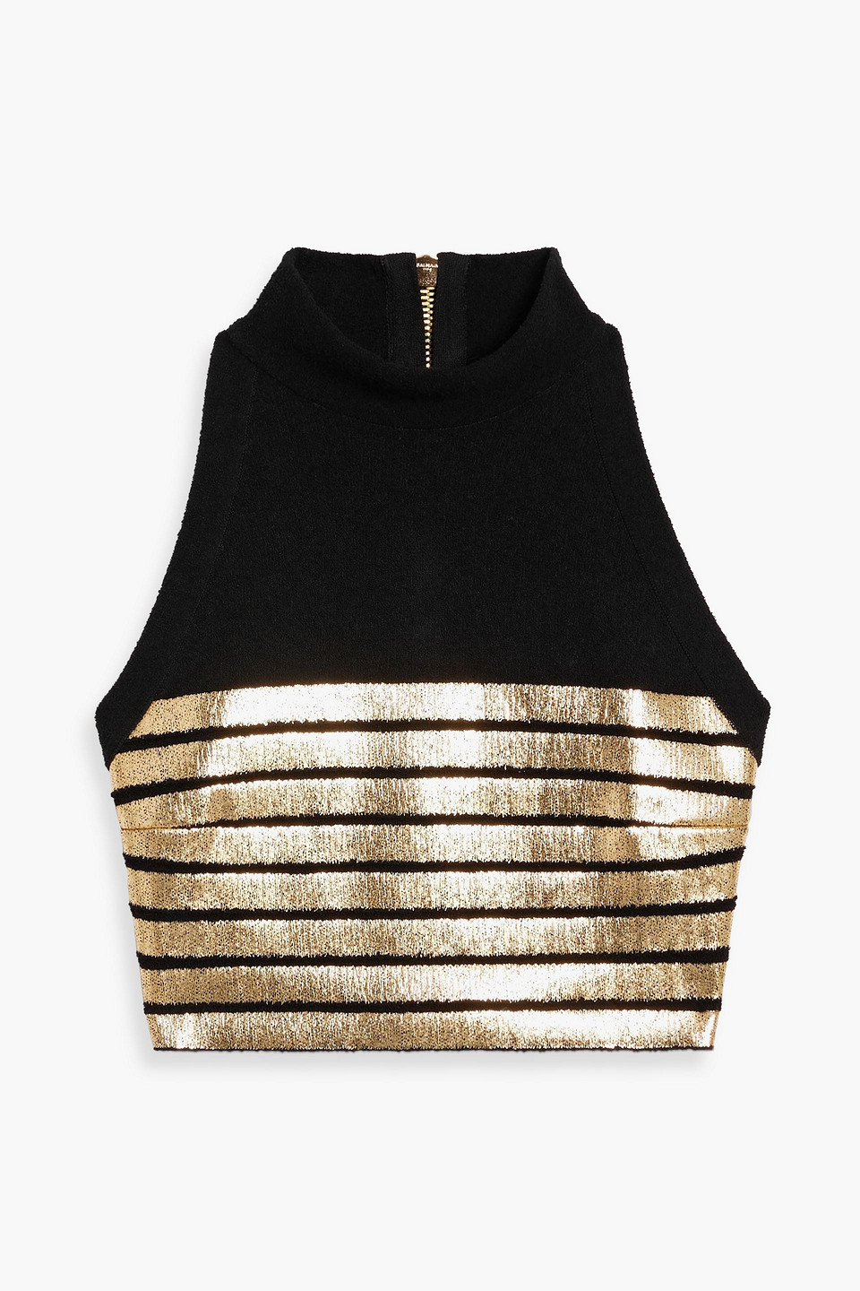 Balmain Metallic Striped Bouclé-knit Cotton-blend Top In Multi