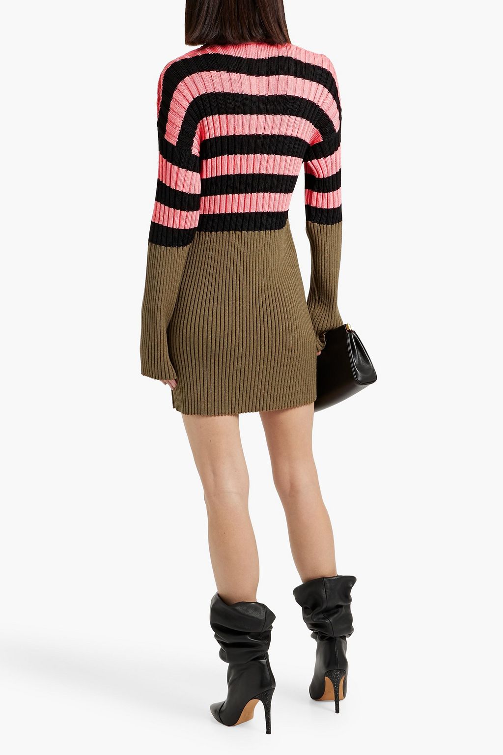 BALMAIN Striped cutout ribbed-knit mini dress