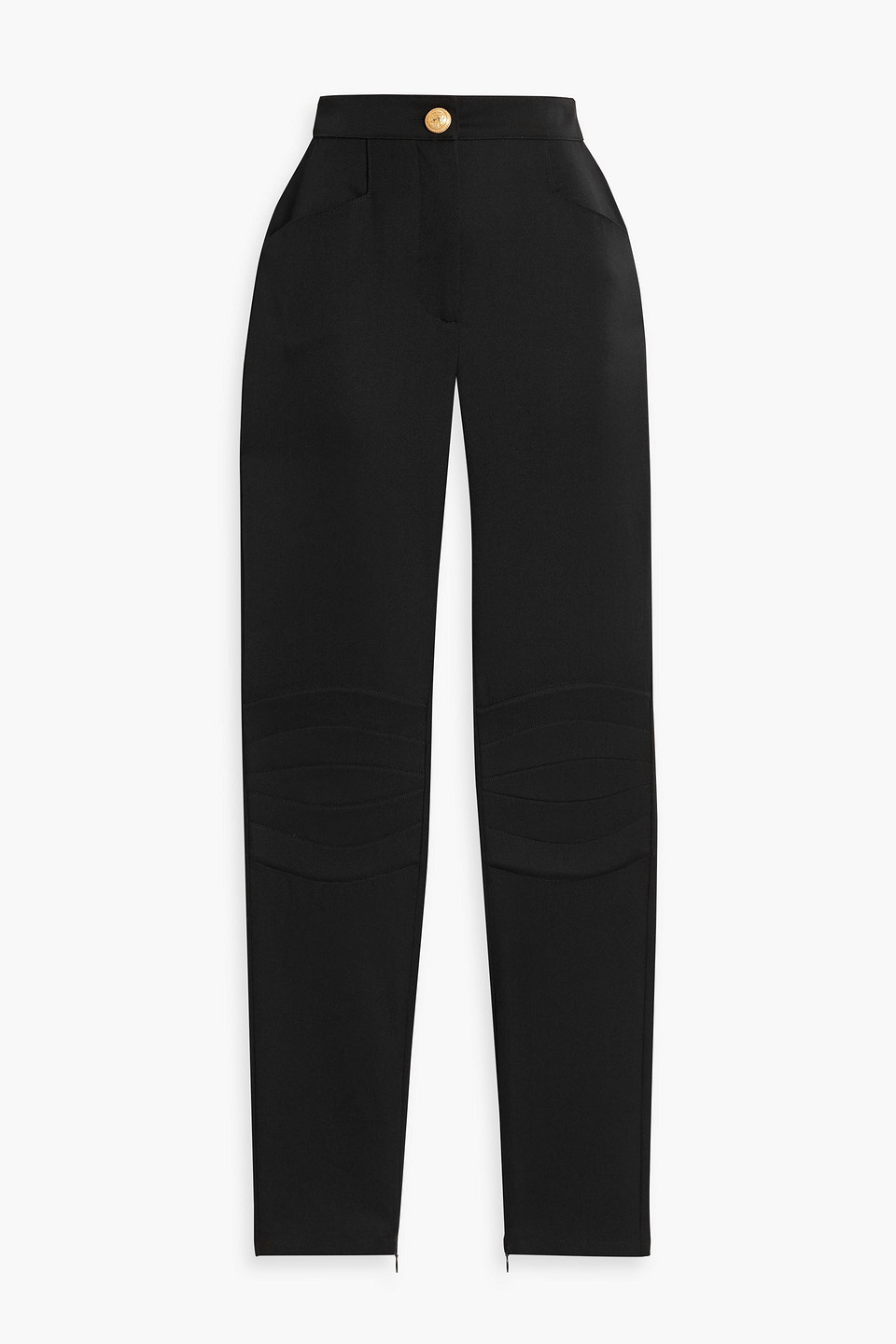 Balmain Quilted Grain De Poudre Wool-blend Slim-leg Pants In Black