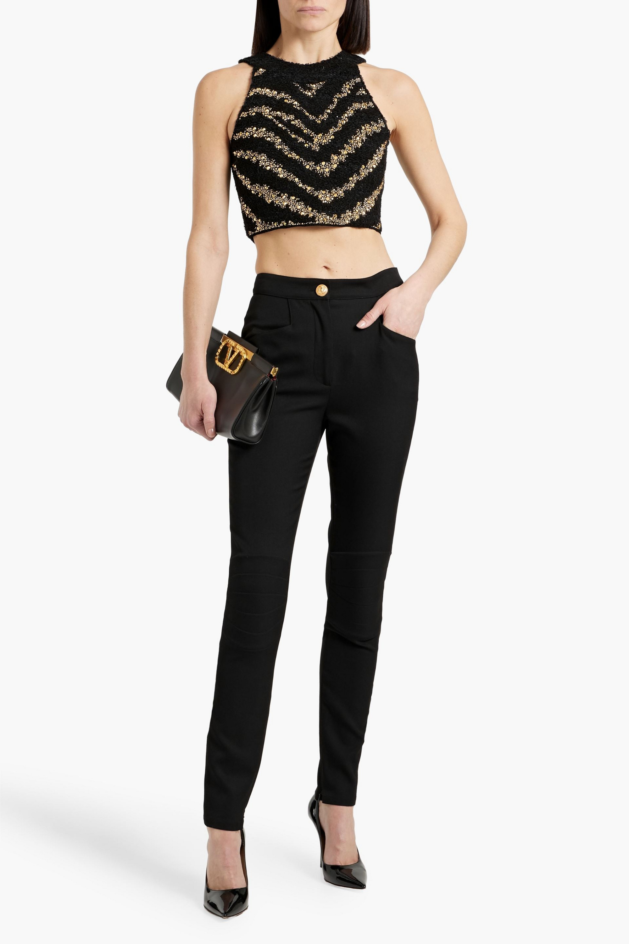 Balmain Quilted grain de poudre wool-blend slim-leg pants