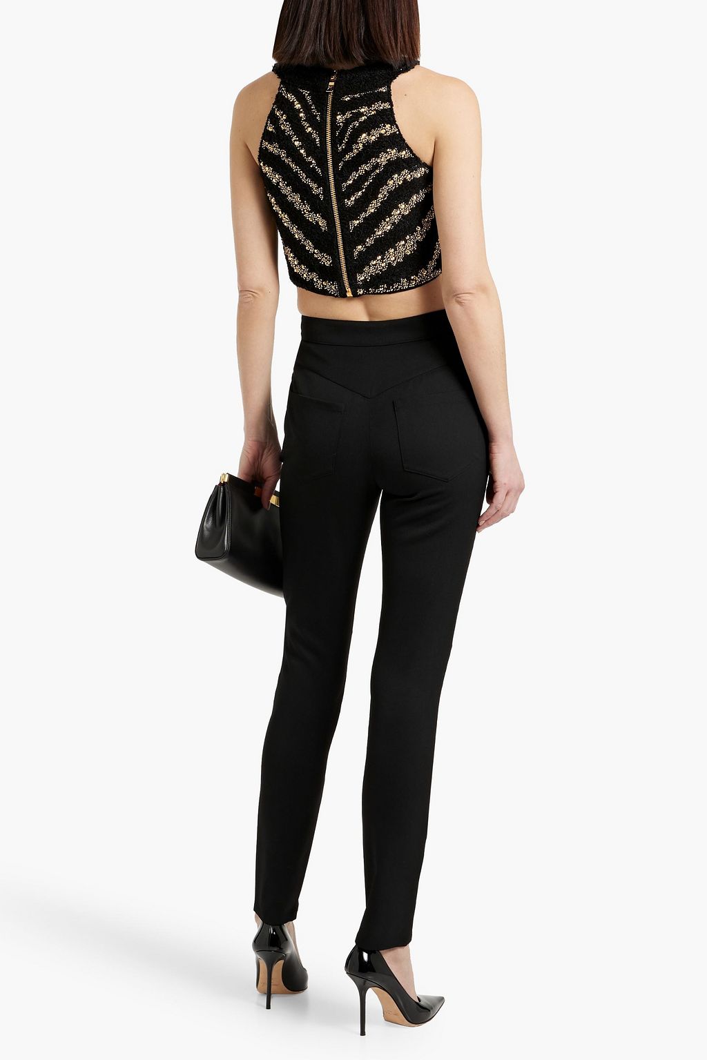 BALMAIN Cropped studded bouclé-tweed top