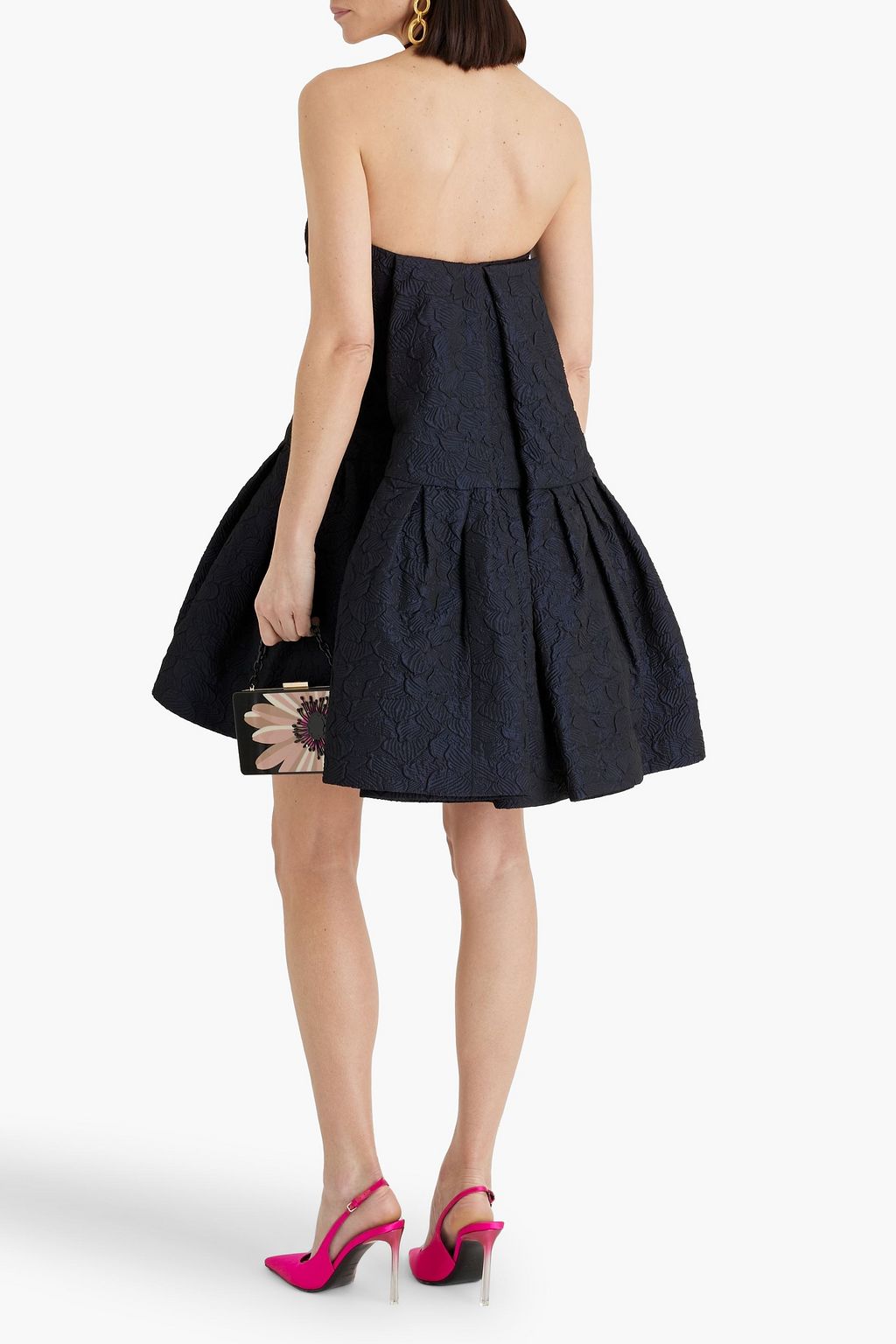 OSCAR DE LA RENTA Strapless pleated cloqué mini dress