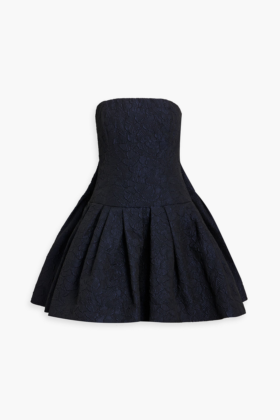 Oscar De La Renta Strapless Pleated Cloqué Mini Dress