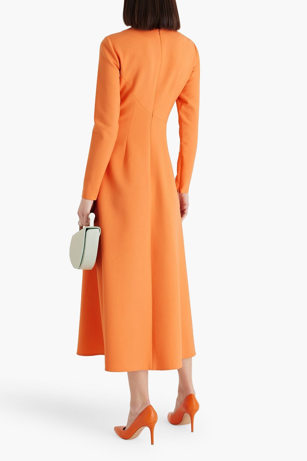 OSCAR DE LA RENTA Lattice-trimmed wool-blend midi dress
