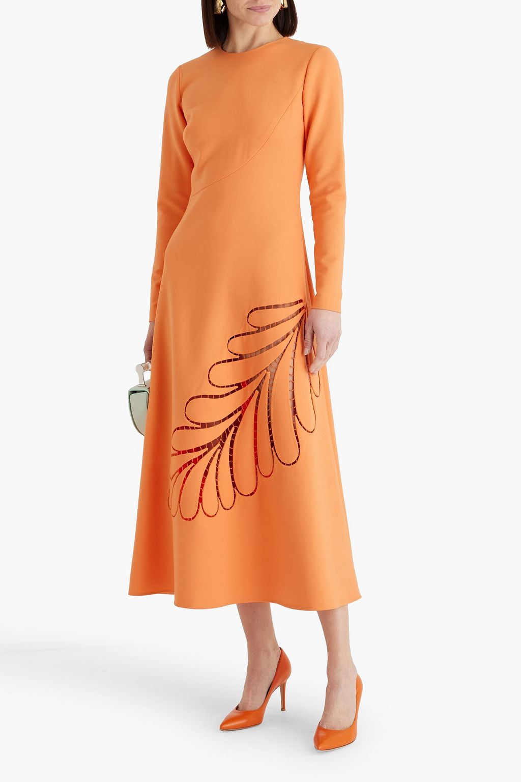 OSCAR DE LA RENTA Lattice-trimmed wool-blend midi dress