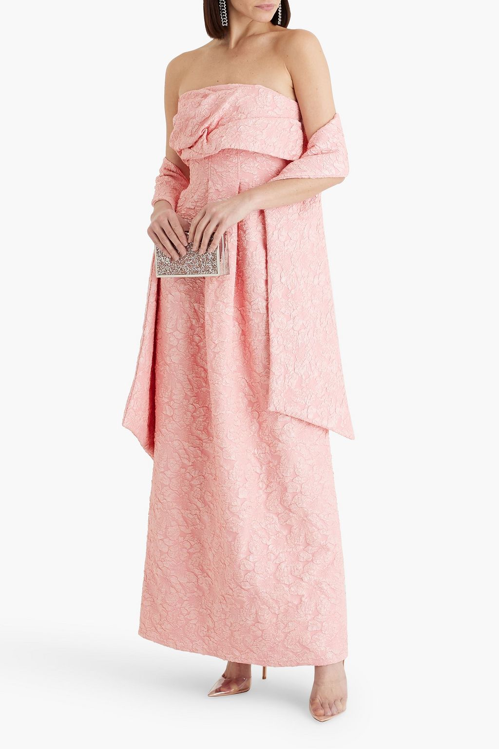SIMKHAI Ariana strapless draped cloqué gown
