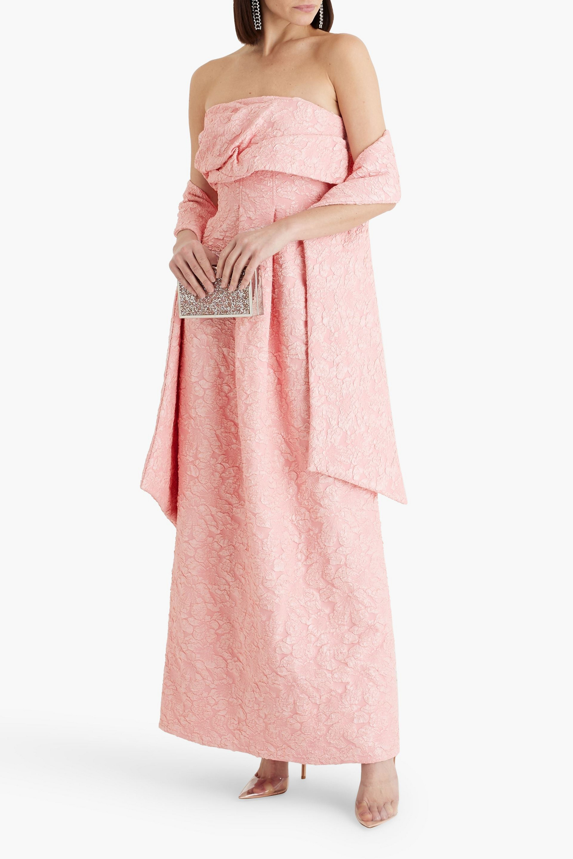 SIMKHAI Ariana strapless draped cloqué gown