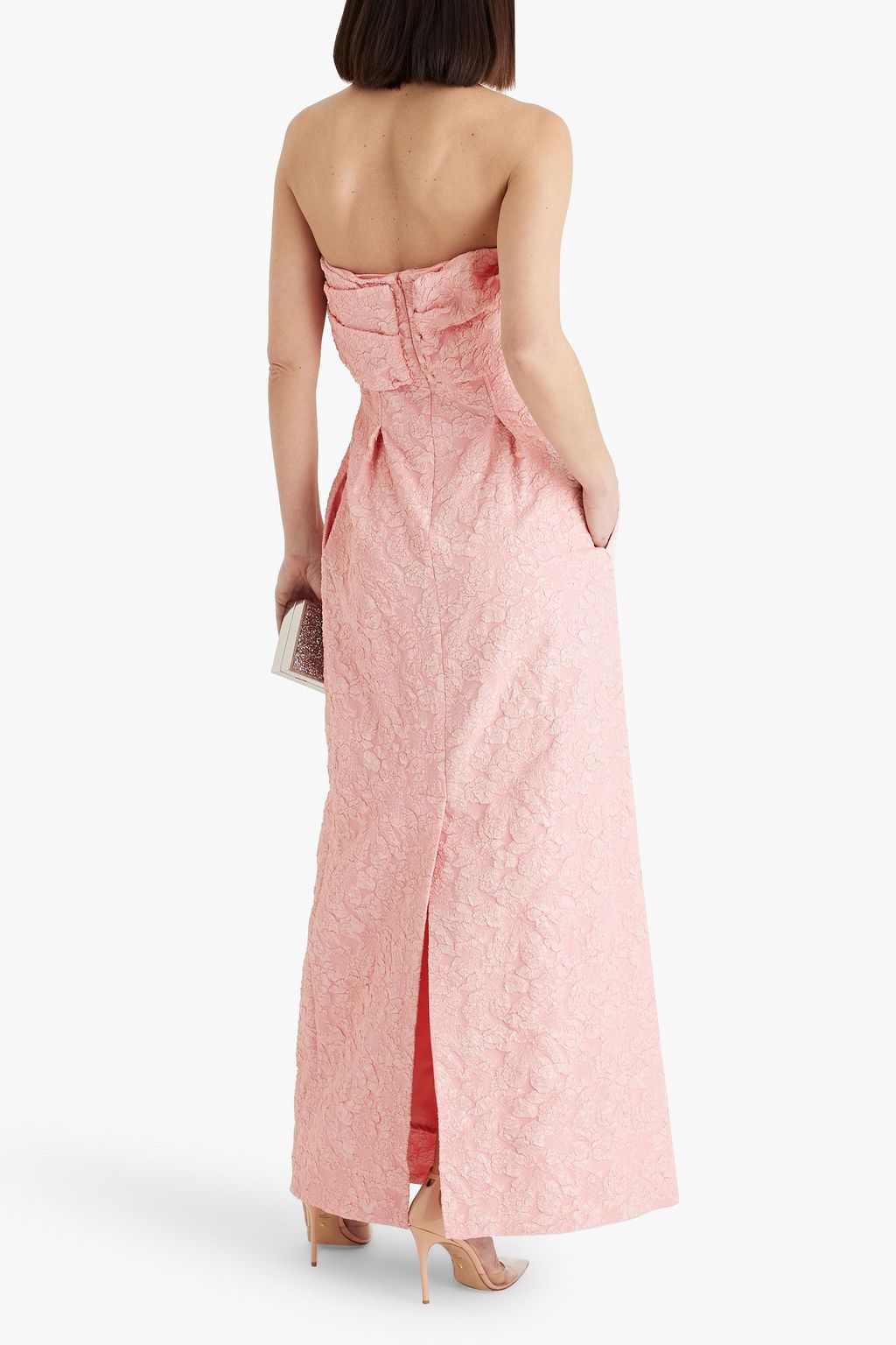 SIMKHAI Ariana strapless draped cloqué gown