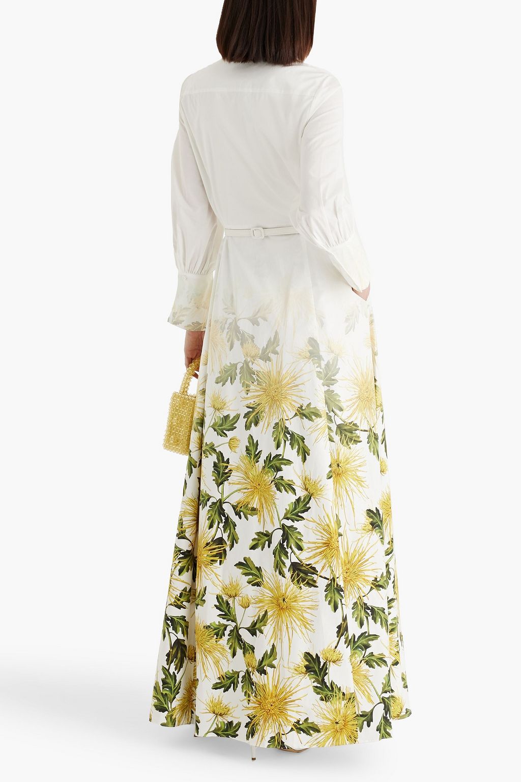 OSCAR DE LA RENTA Belted floral-print cotton-blend poplin maxi shirt dress