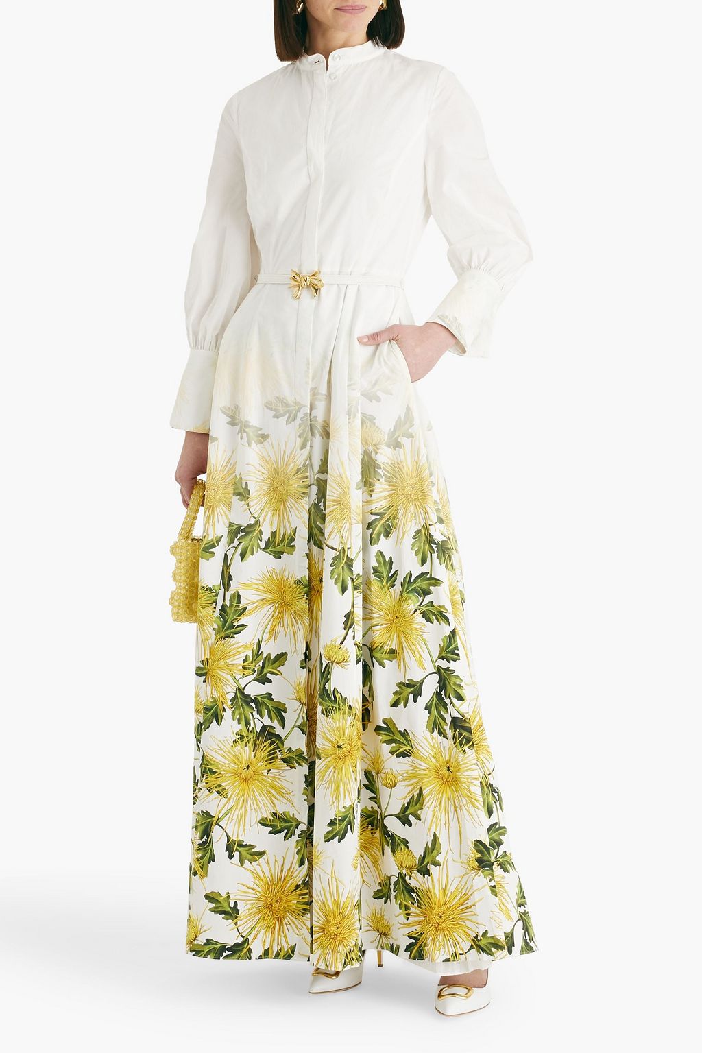 OSCAR DE LA RENTA Belted floral-print cotton-blend poplin maxi shirt dress