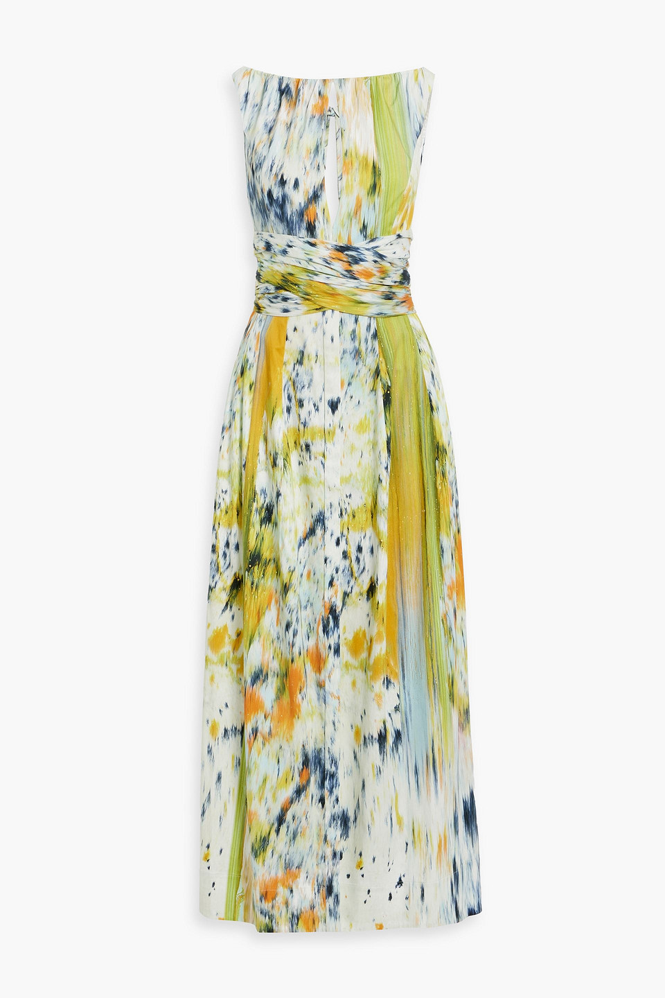 Cutout printed cotton-blend midi dress