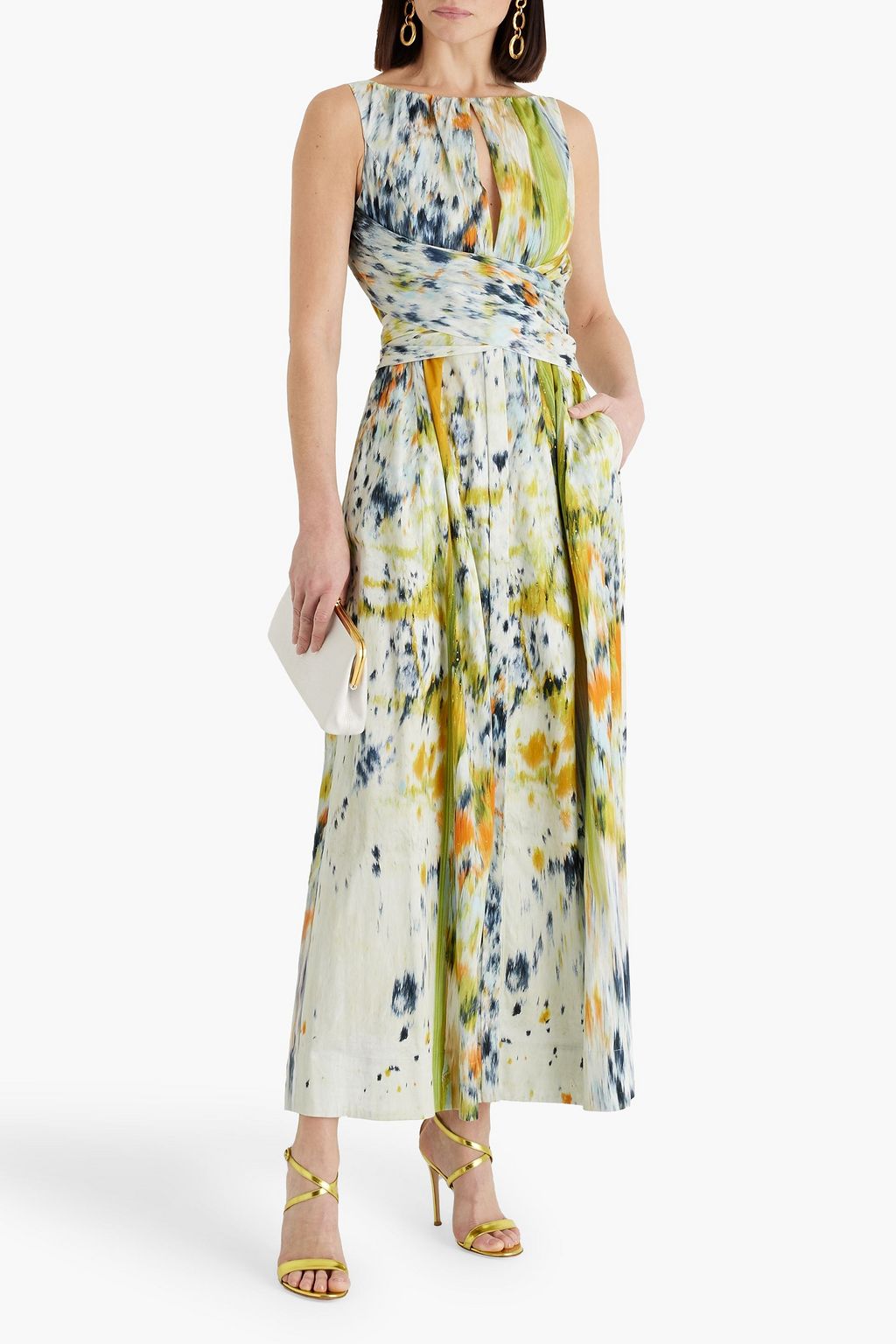 OSCAR DE LA RENTA Cutout printed cotton-blend midi dress