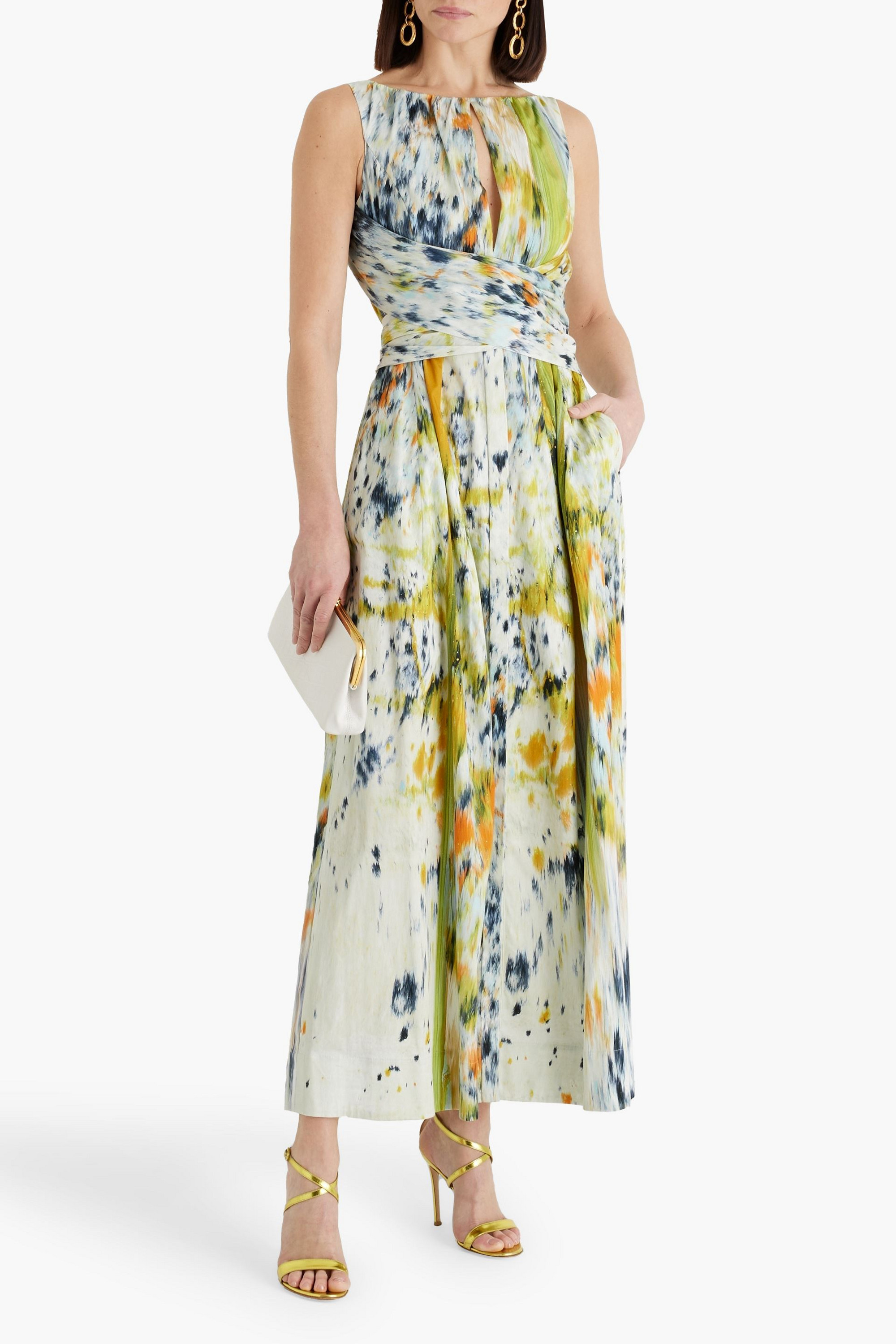 Oscar de la Renta Cutout printed cotton-blend midi dress