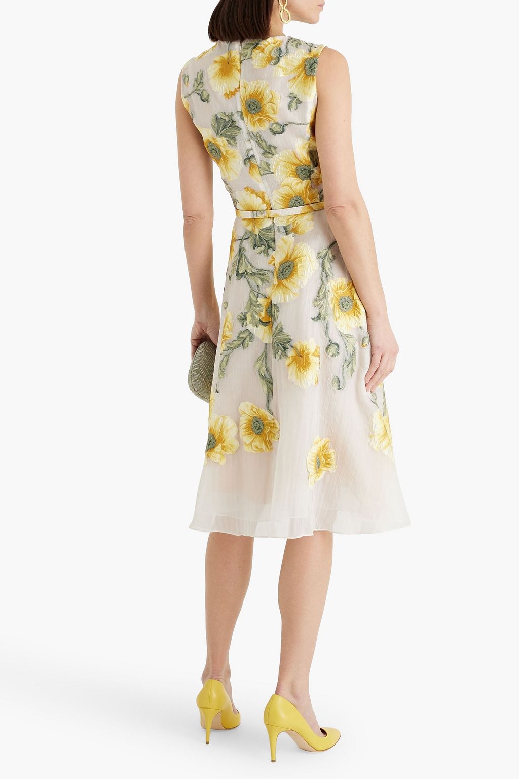 OSCAR DE LA RENTA Belted fil coupé-organza midi dress