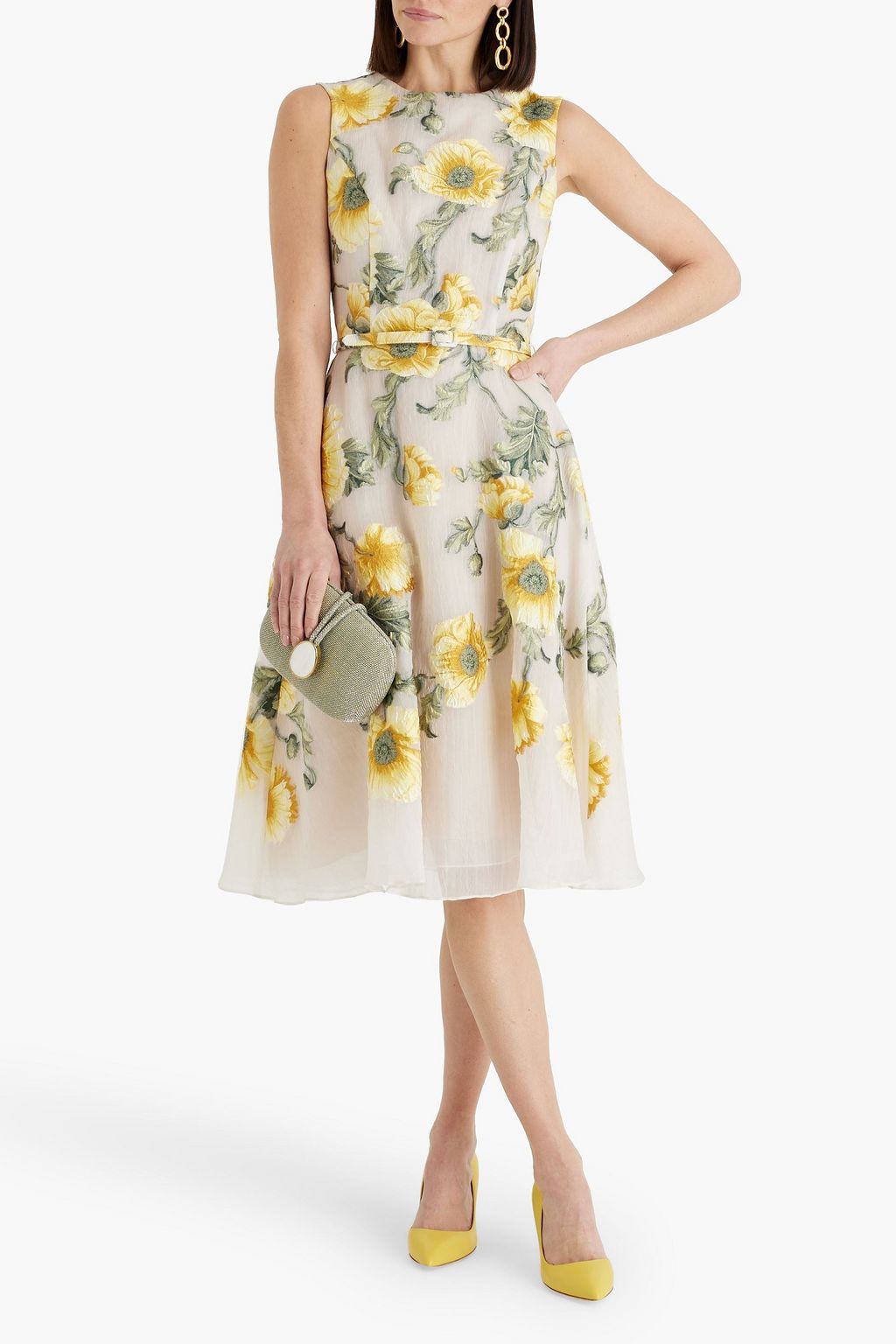 OSCAR DE LA RENTA Belted fil coupé-organza midi dress